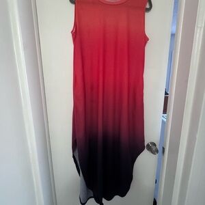 Women's Orangeish / Red and Black Ombre Sleeveless Asymmetrical Sundress
